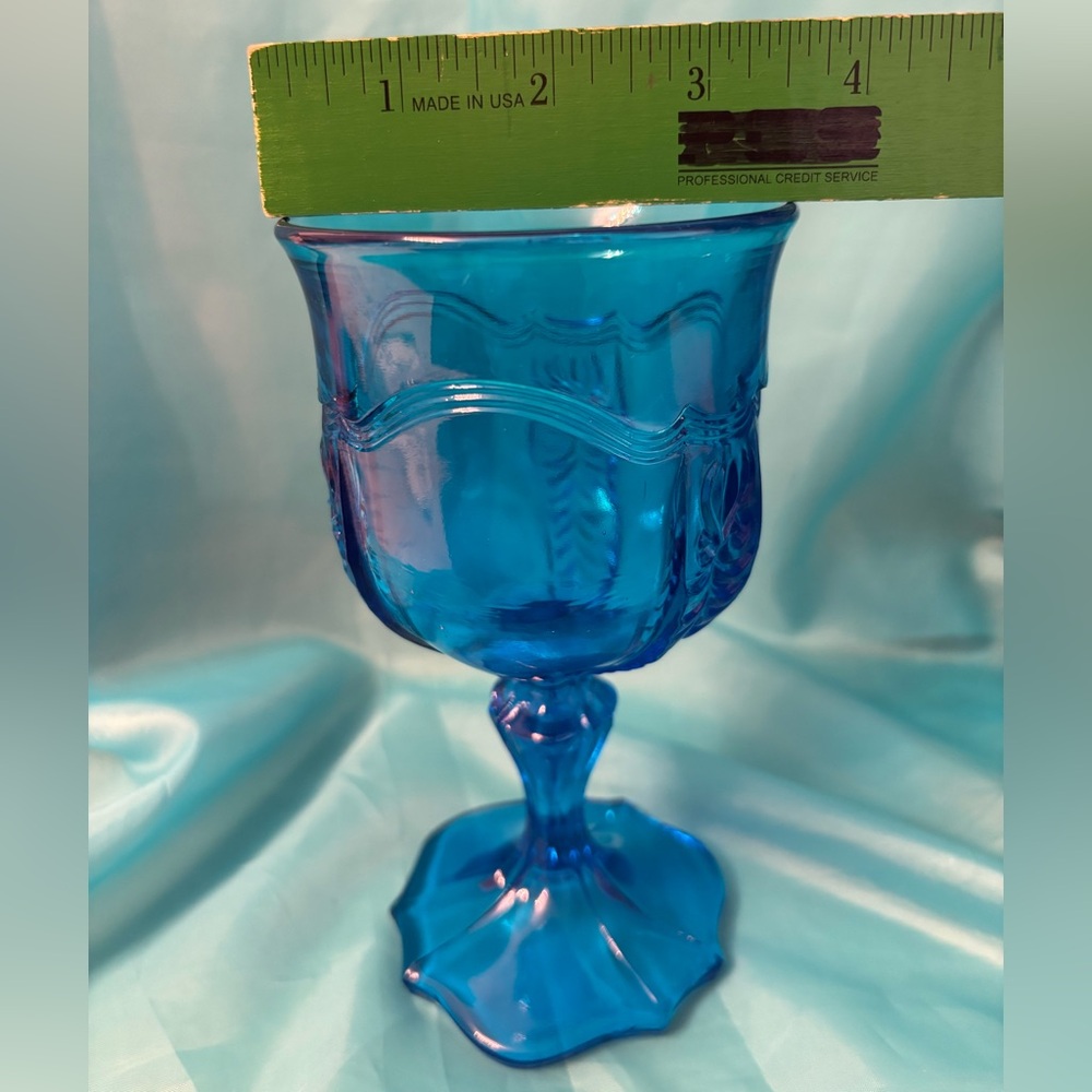 Fenton Colonial Blue Empress Footed Goblet - Picture 10 of 11